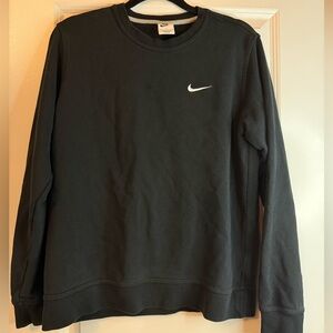 Nike black crewneck sweatshirt with white swoosh. Size L #sweatshirt
